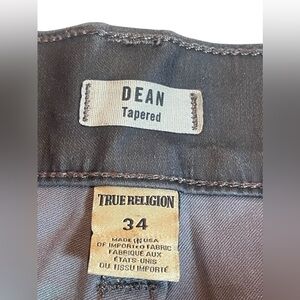 TRUE RELIGION Mens Black Wax Jeans DEAN Tapered Denim